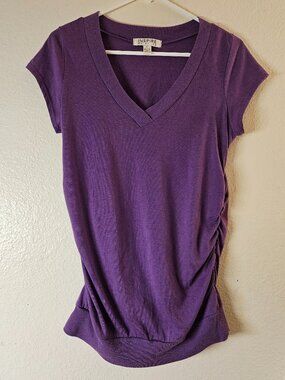 Maternity L Short Sleeve Solid Purple Top Side Rushing Soft Inspire
